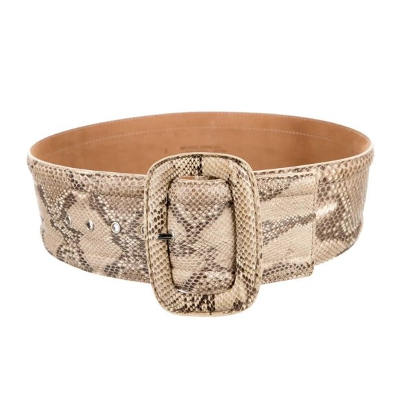 Designer Michael Kors Collection Neutrals Python Print 3"Wide Waist Belt Med - Picture 9 of 9